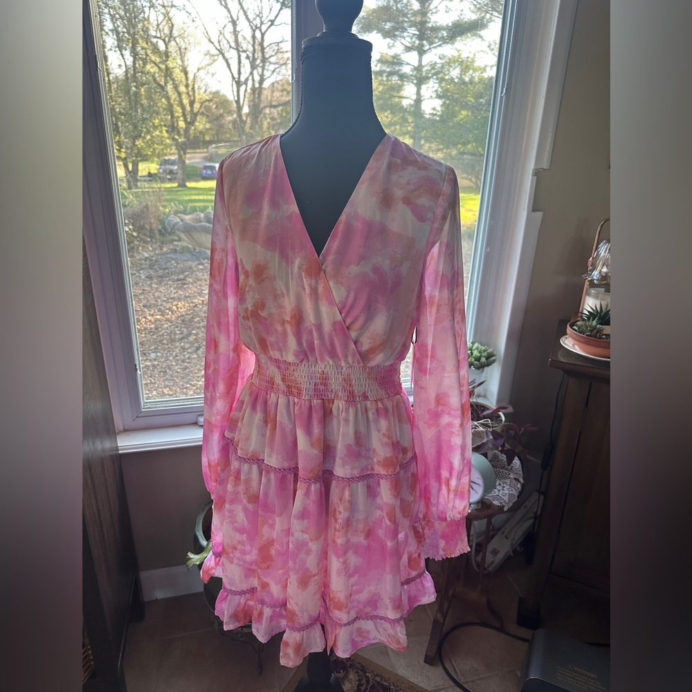Jopna Pink Floral Long Sleeve Dress Size M NWT